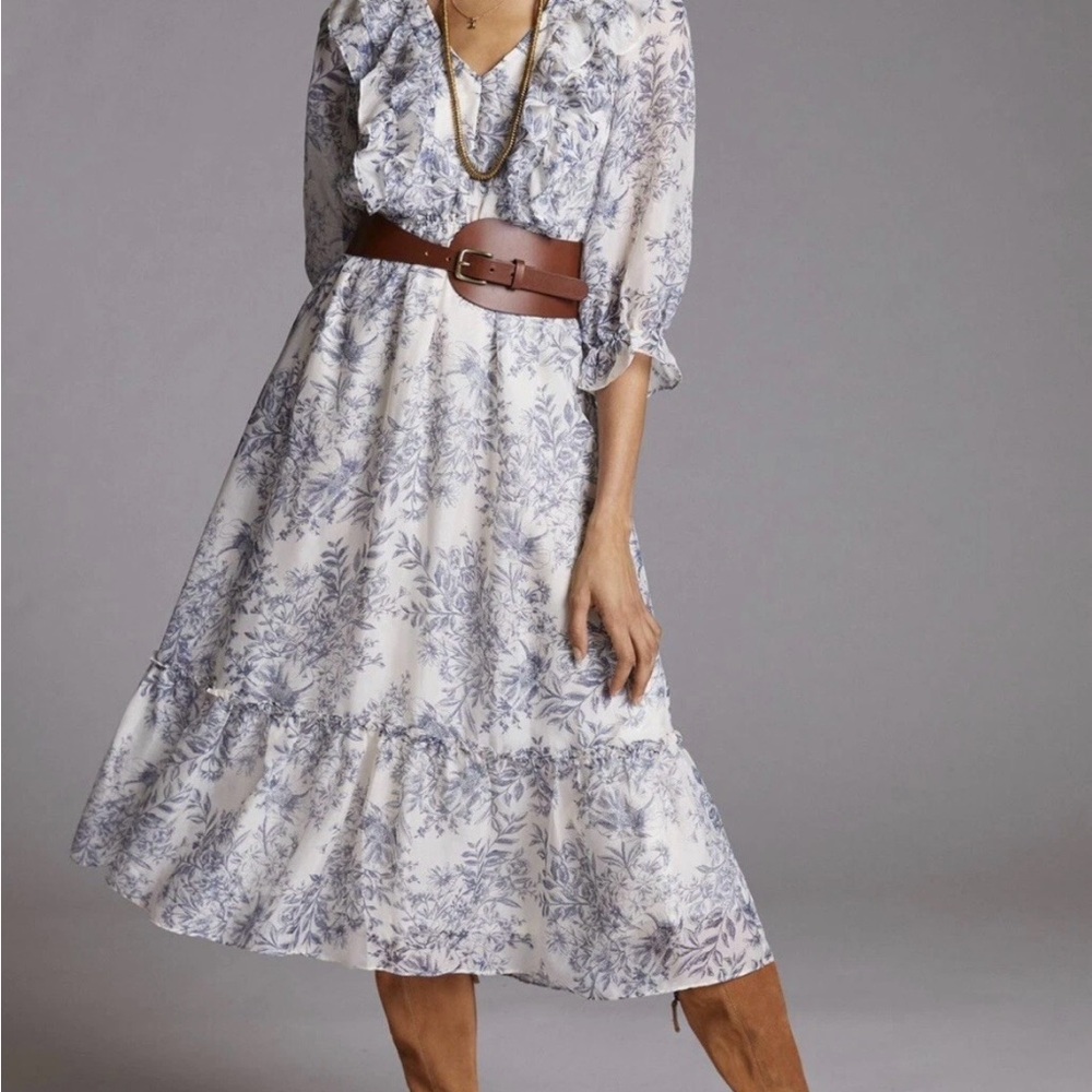 Anthropologie Moon River Blue Floral Midi Dress size M